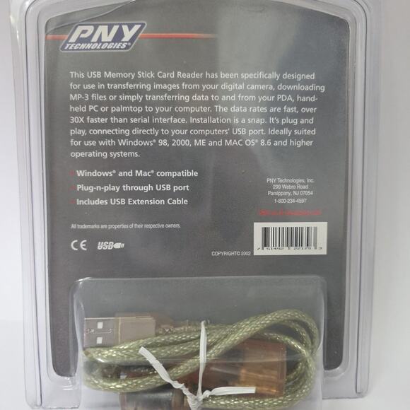 PNY USB Card Reader Memory Stick W USB Extension Cable Plug And Play - Picture 4 of 4